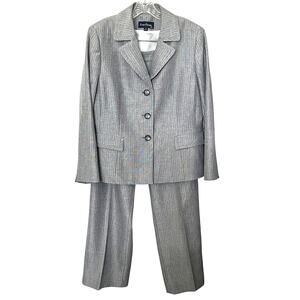 EVAN-PICONE 2-PC. JACKET & PANT SUIT NOTCH LAPEL HI-RISE, GREY/WHITE PINSTRIPE